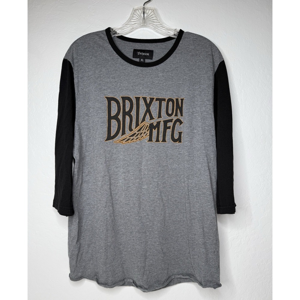 Brixton MFG Shirt Mens Size XL Black Gray Beach Y2K Surf Hippie Indie Wings Bike